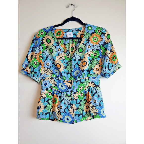 Cabi Womens Happy Top‎ Xs Retro Floral Bohemian Lightweight Peplum Flowers - Picture 3 of 12